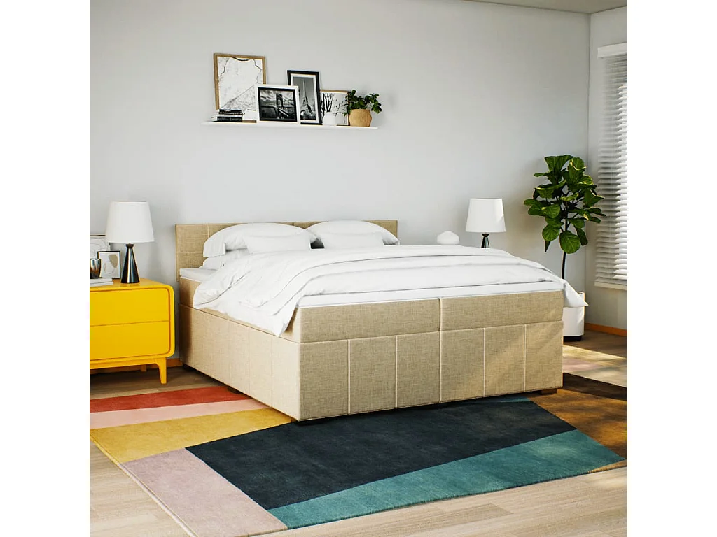 Boxspring met matras stof crèmekleurig 200x200 cm