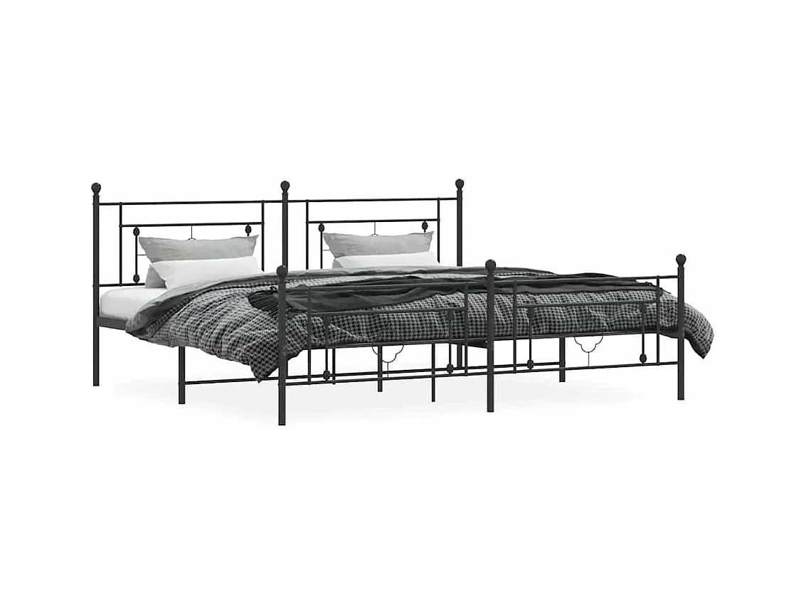Cadre de lit métal sans matelas avec pied de lit noir 193x203cm