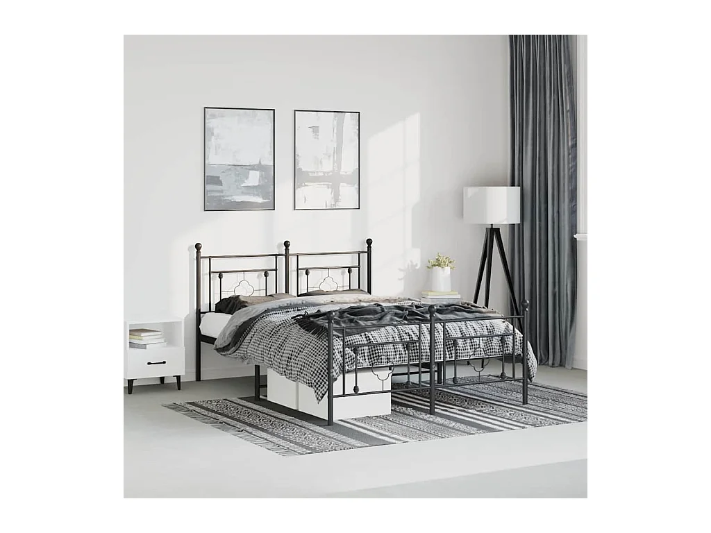Cadre de lit métal sans matelas avec pied de lit noir 193x203cm
