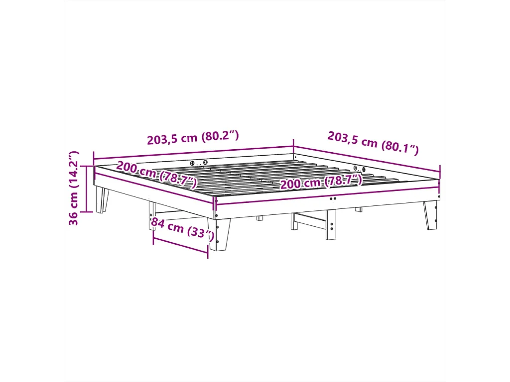 Bedframe zonder matras massief grenenhout wit 200x200 cm