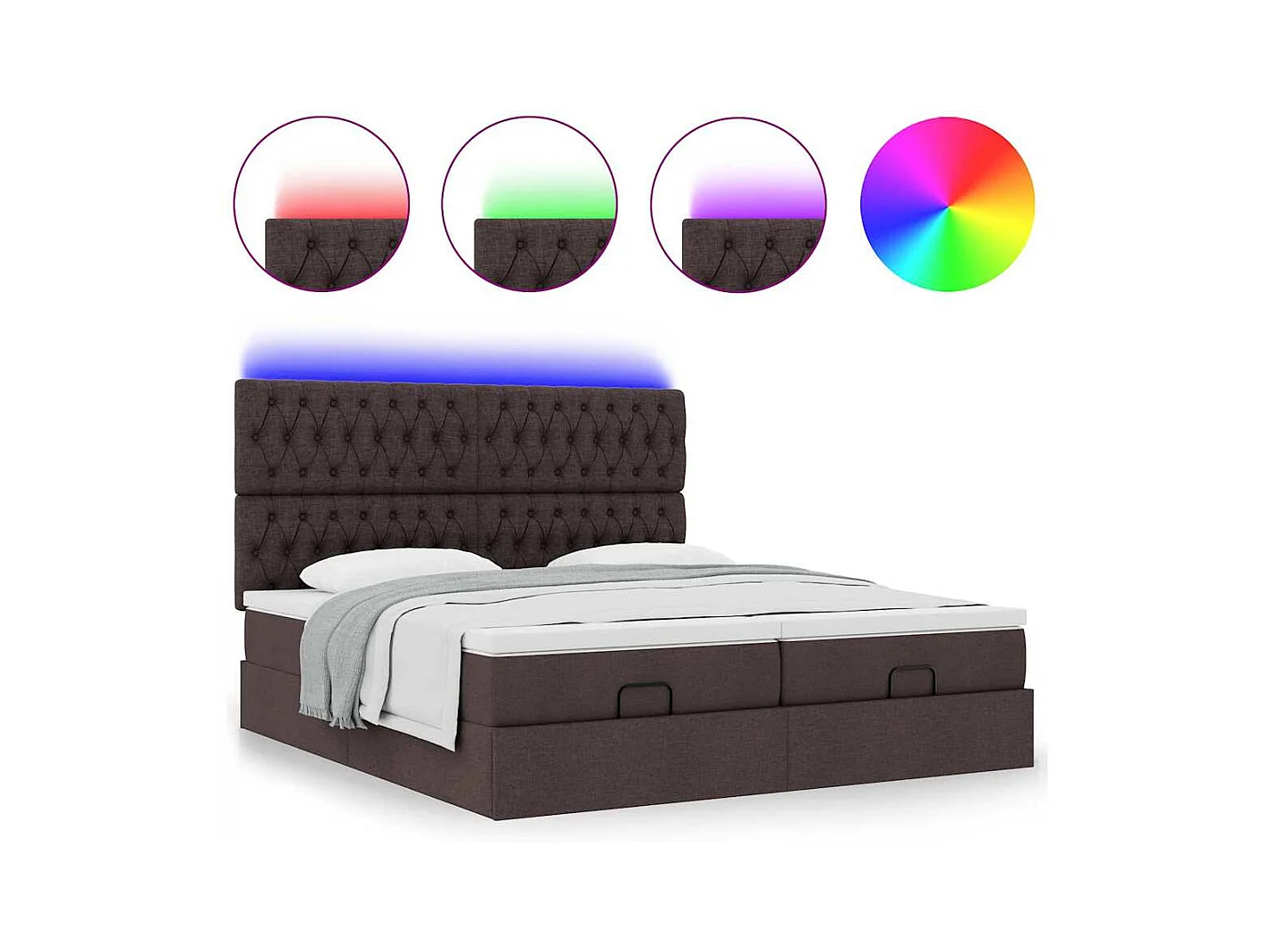Cadre de lit ottoman avec matelas marron foncé 200x200 cm tissu