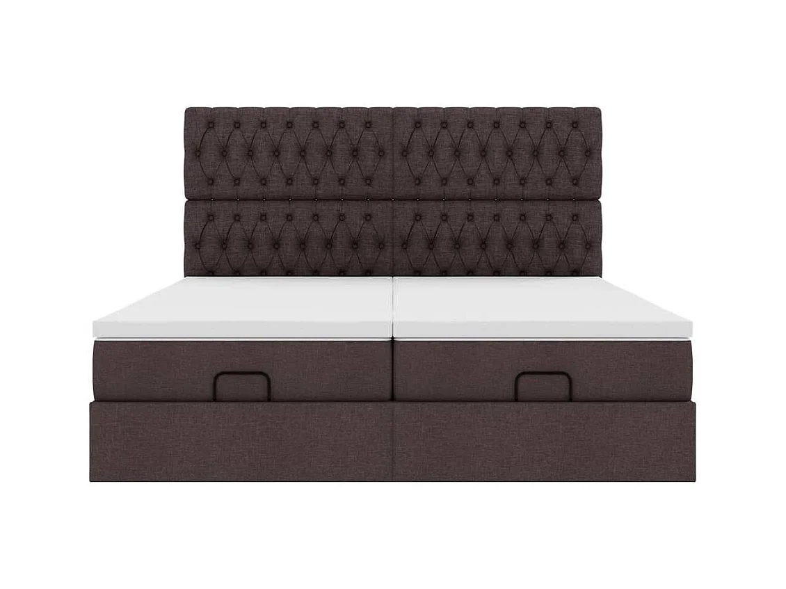 Cadre de lit ottoman avec matelas marron foncé 200x200 cm tissu