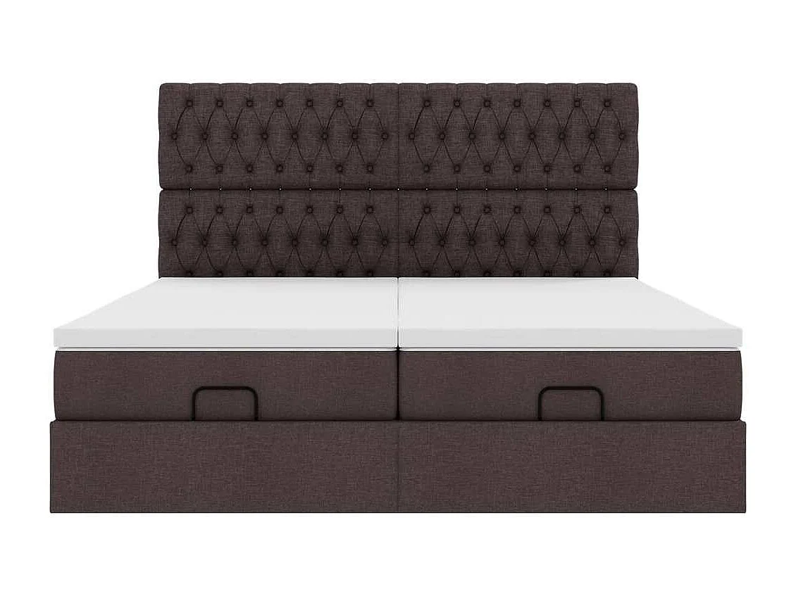 Estrutura de cama otomana com colchões tecido castanho escuro