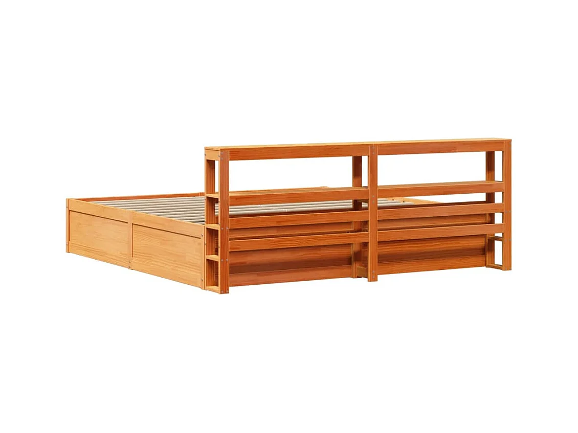 Cadre de lit et tête de lit cire marron 200x200 cm bois de pin