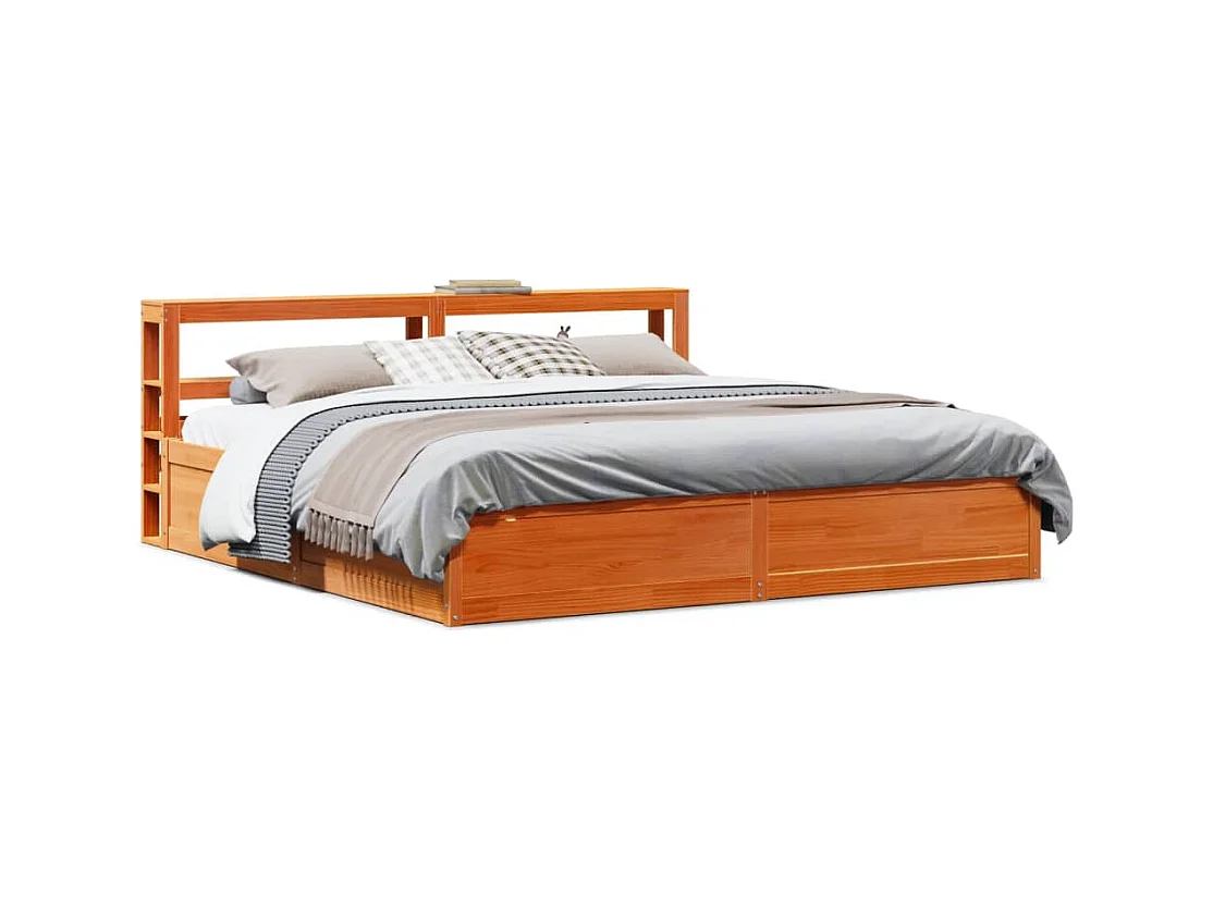 Giroletto con Testiera Marrone Cera 200x200 cm Massello Pino