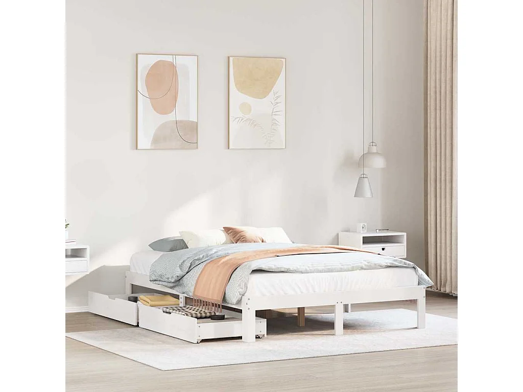 Cadre de lit avec tiroirs sans matelas blanc 150x200 cm