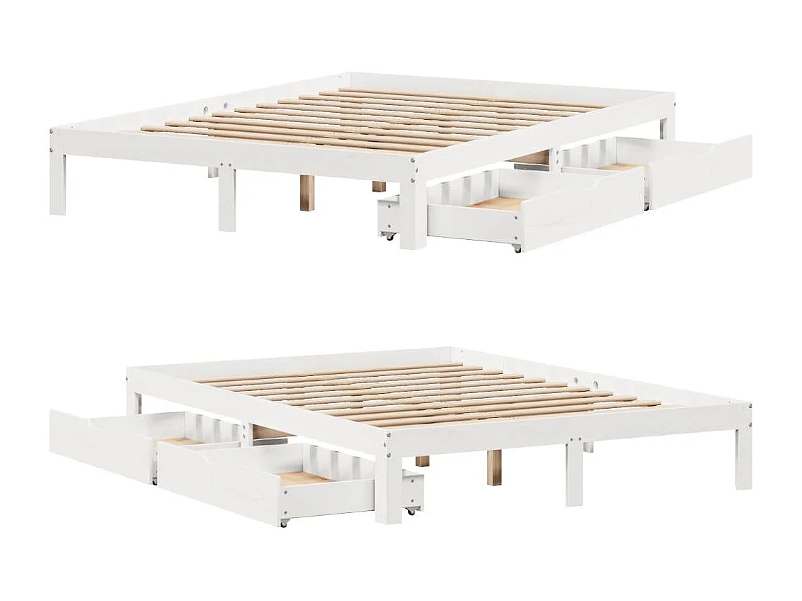 Cadre de lit avec tiroirs sans matelas blanc 150x200 cm
