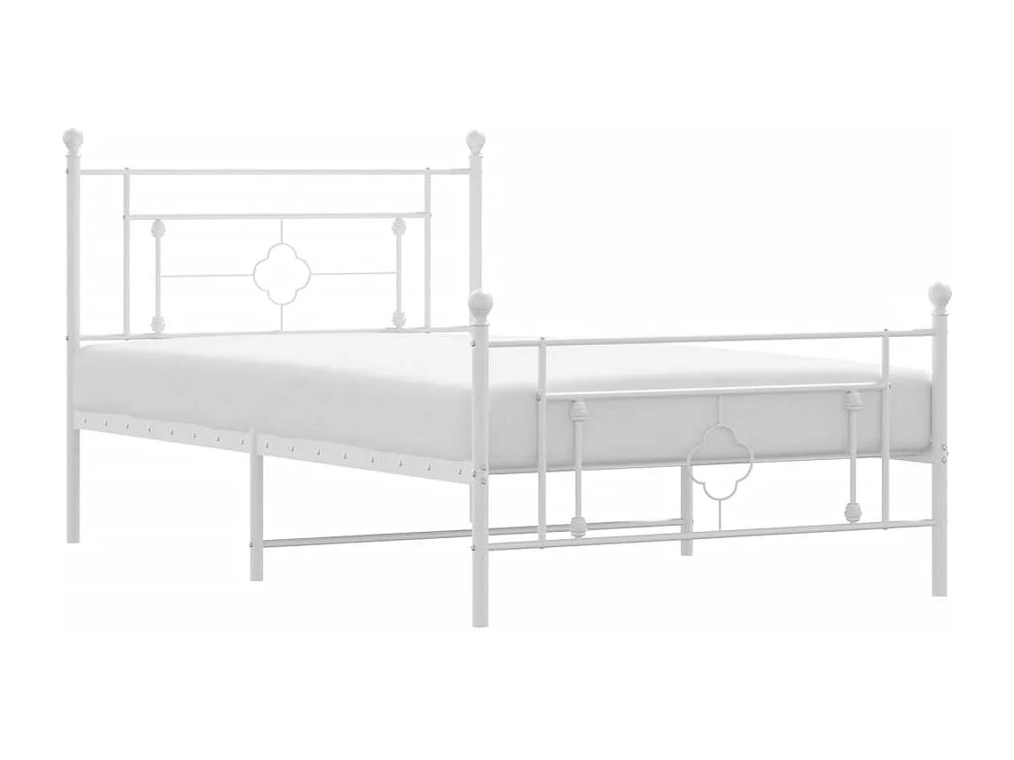 Cadre de lit métal sans matelas et pied de lit blanc 107x203 cm