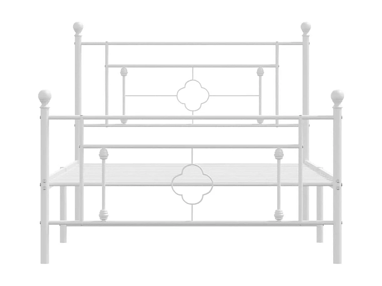 Cadre de lit métal sans matelas et pied de lit blanc 107x203 cm