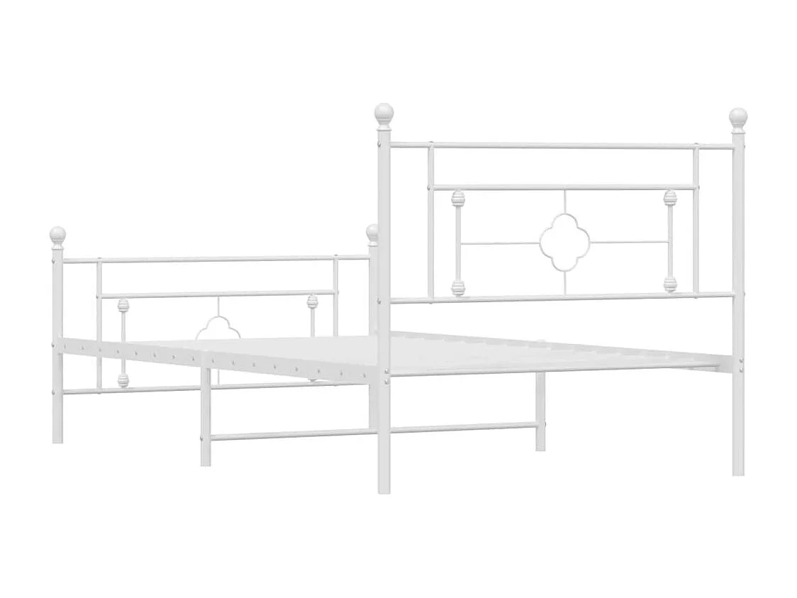 Cadre de lit métal sans matelas et pied de lit blanc 107x203 cm