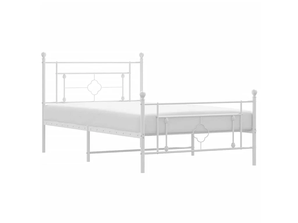 Cadre de lit métal sans matelas et pied de lit blanc 107x203 cm