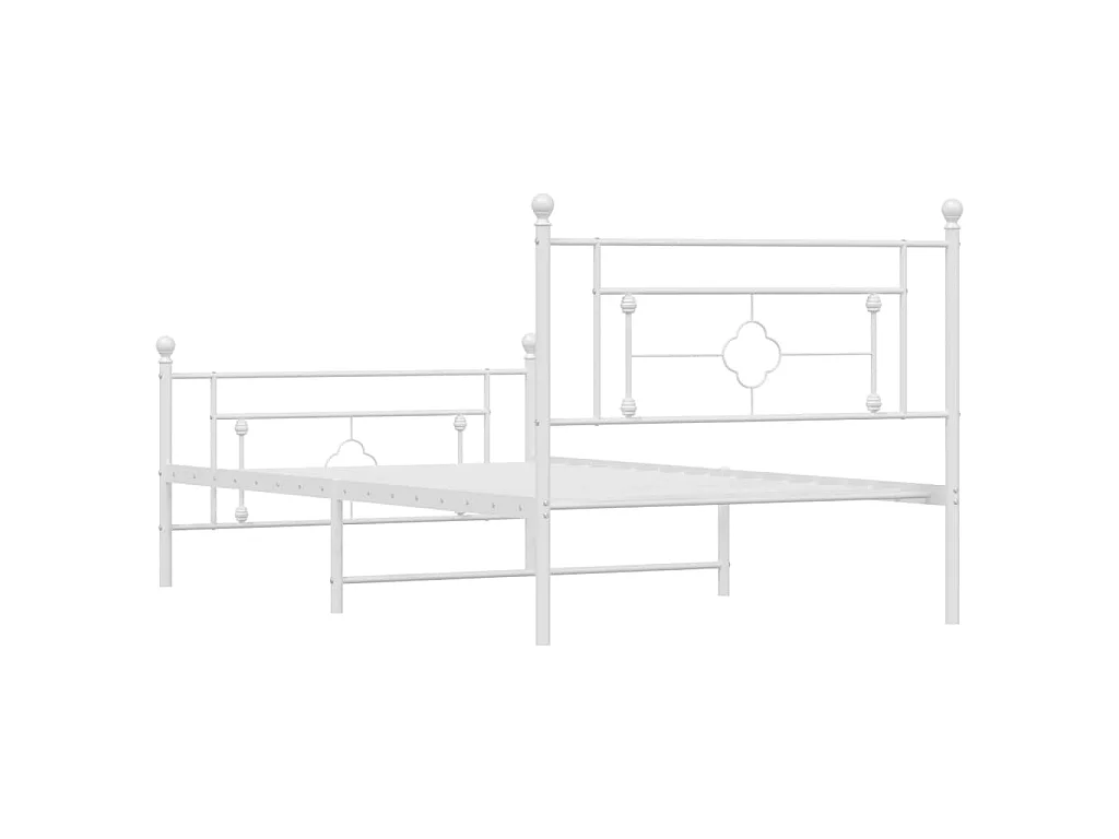 Cadre de lit métal sans matelas et pied de lit blanc 107x203 cm
