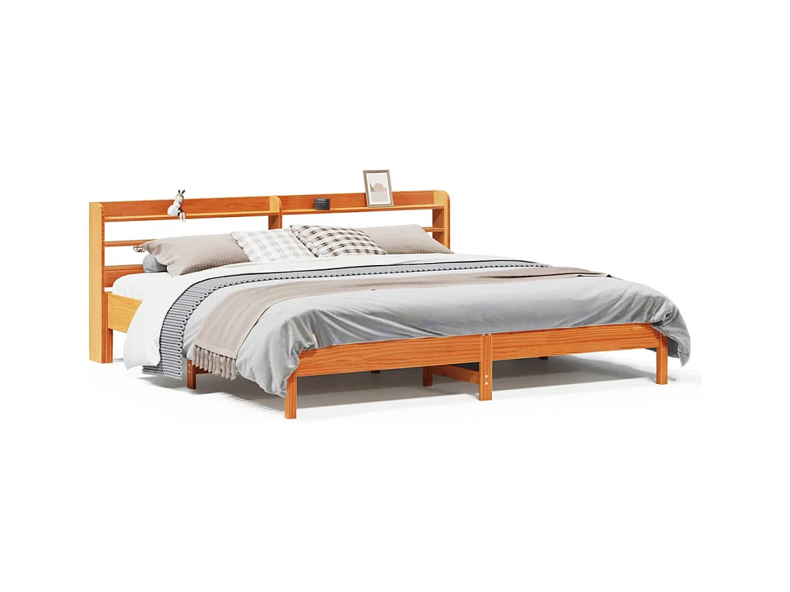 Letto senza Materasso Marrone Cera 200x200 cm in Legno di Pino
