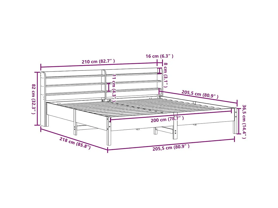 Letto senza Materasso Marrone Cera 200x200 cm in Legno di Pino