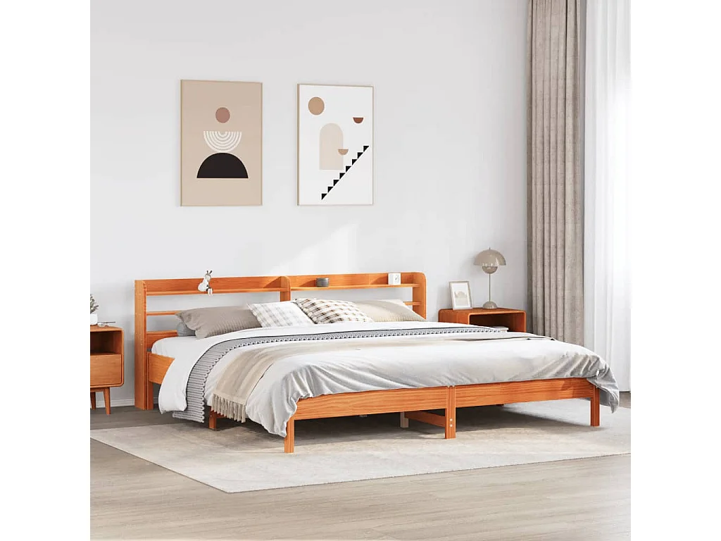 Letto senza Materasso Marrone Cera 200x200 cm in Legno di Pino