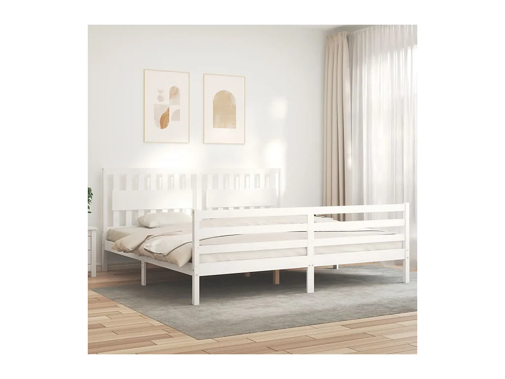 Cadre de lit sans matelas blanc 200x200 cm bois massif