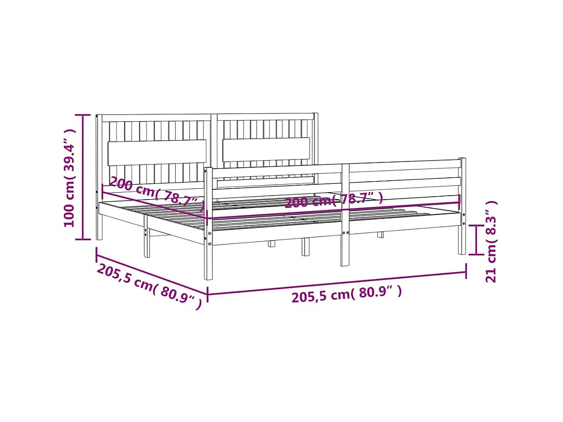 Cadre de lit sans matelas blanc 200x200 cm bois massif