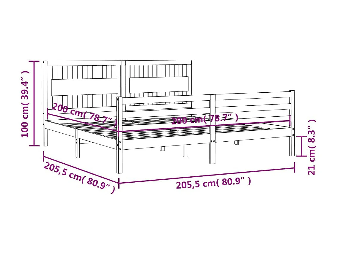 Cadre de lit sans matelas blanc 200x200 cm bois massif