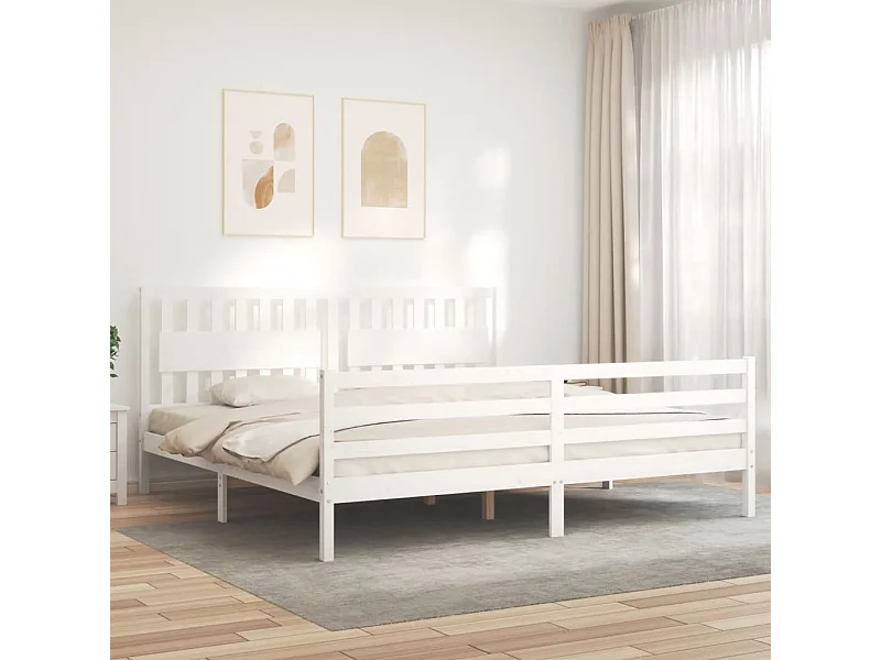 Bedframe met hoofdbord massief hout wit 200x200 cm