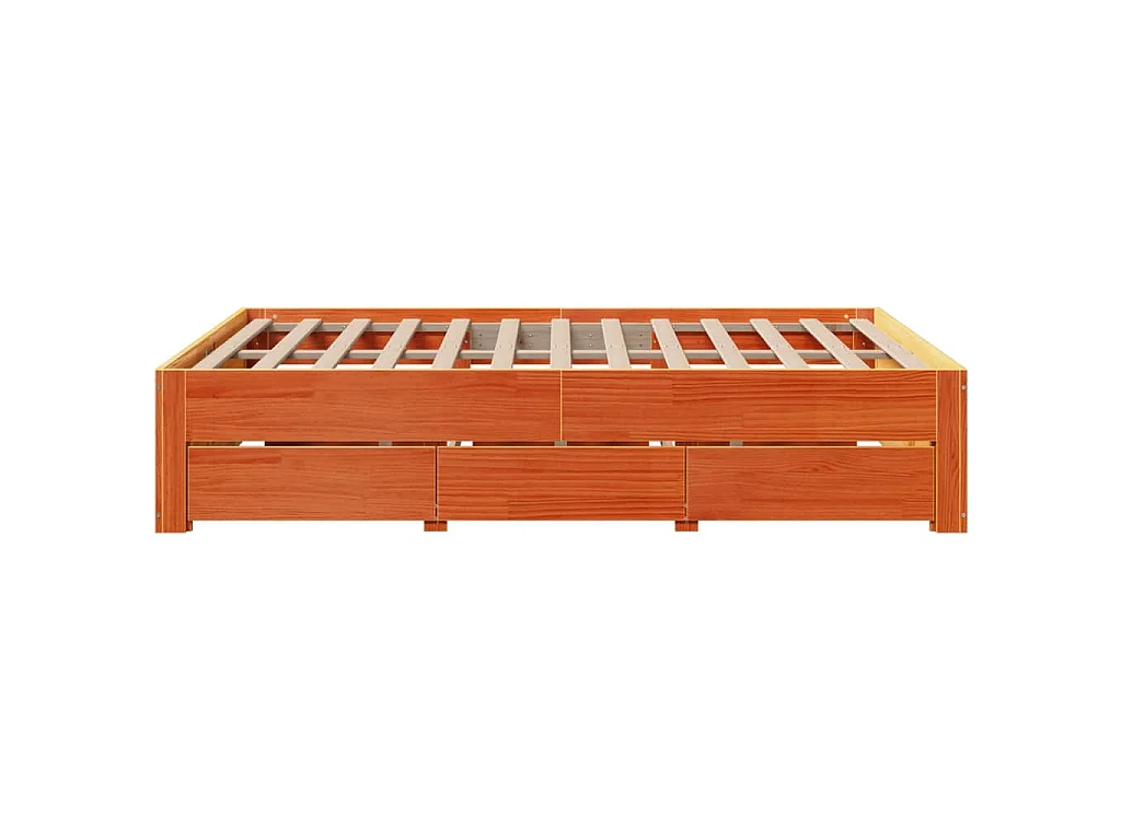 Cadre de lit sans matelas avec tiroirs brun cire 150x200 cm pin