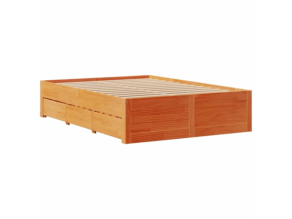 Cadre de lit sans matelas avec tiroirs brun cire 150x200 cm pin