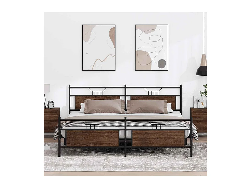 Cadre de lit en métal sans matelas chêne marron 193x201 cm