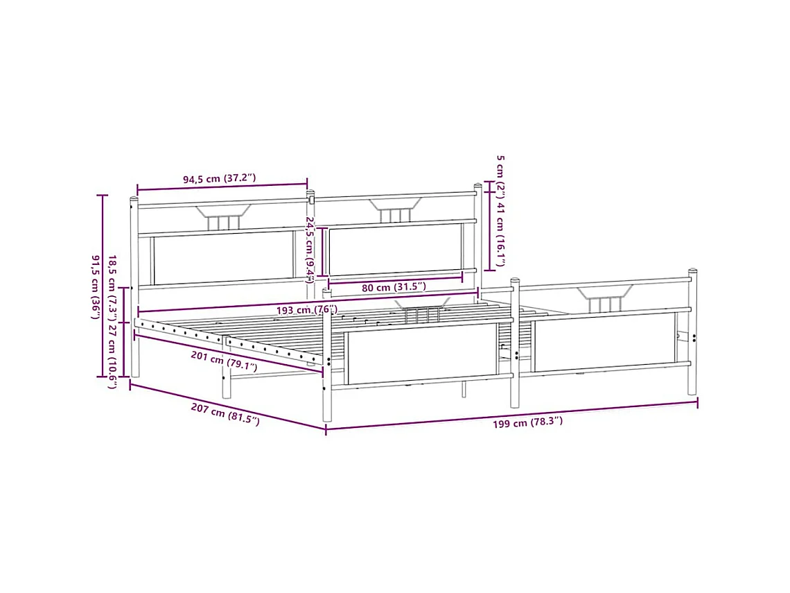 Cadre de lit en métal sans matelas chêne marron 193x201 cm
