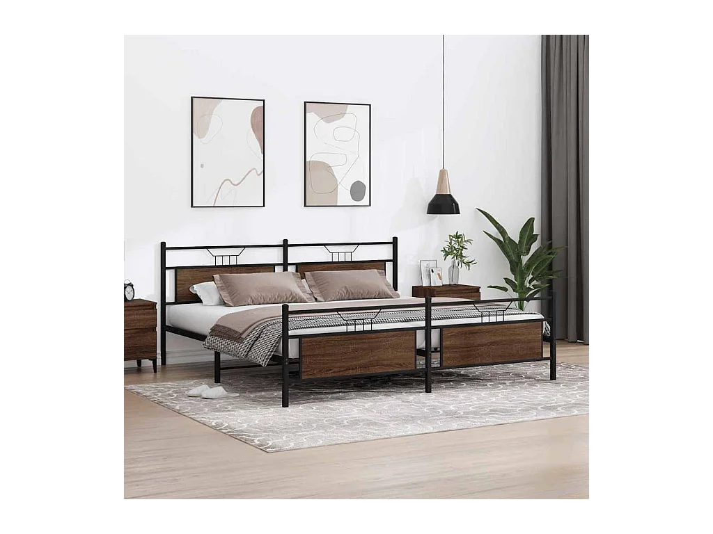 Cadre de lit en métal sans matelas chêne marron 193x201 cm