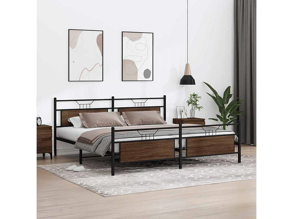 Metallbett ohne Matratze Braun Eichen-Optik 193x203 cm