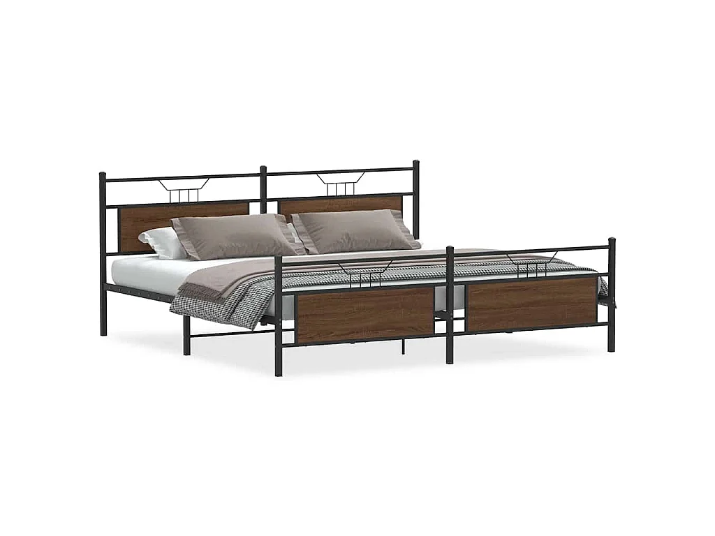 Metallbett ohne Matratze Braun Eichen-Optik 193x203 cm