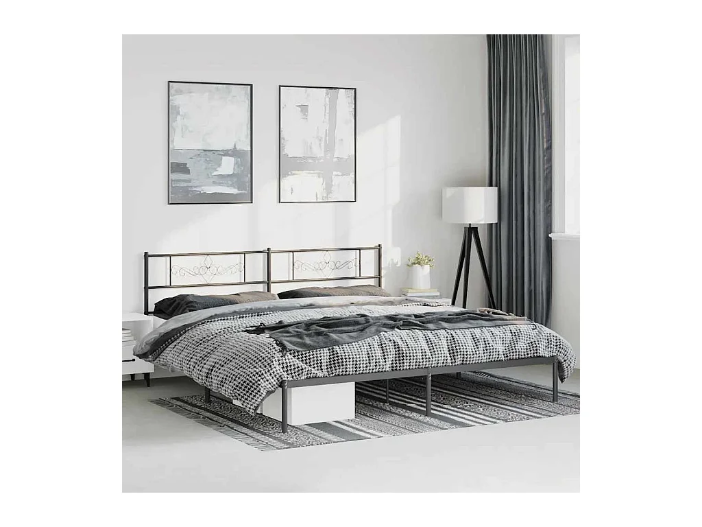 Cadre de lit métal sans matelas avec tête de lit noir 193x203cm