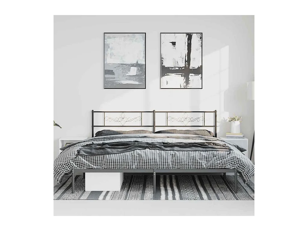 Cadre de lit métal sans matelas avec tête de lit noir 193x203cm