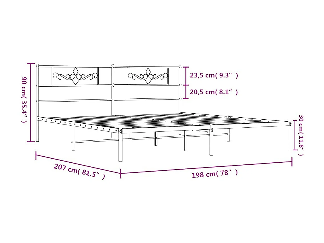 Bedframe met hoofdbord metaal zwart 193x203 cm
