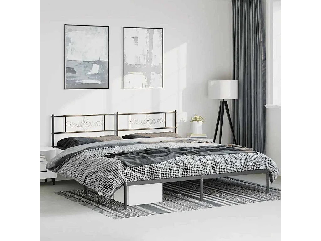 Cadre de lit métal sans matelas avec tête de lit noir 193x203cm