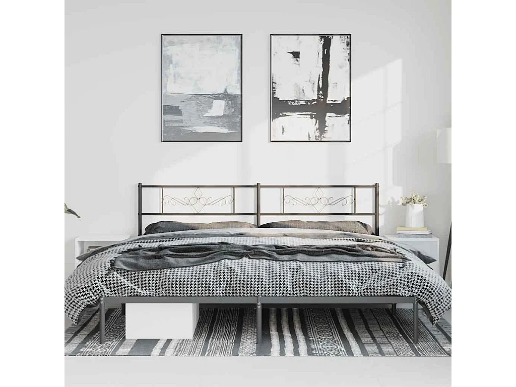 Cadre de lit métal sans matelas avec tête de lit noir 193x203cm