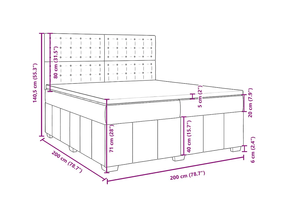 Sommier à lattes de lit avec matelas Crème 200x200 cm Tissu