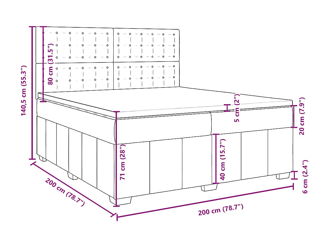 Boxspringbett mit Matratze Creme 200x200 cm Stoff