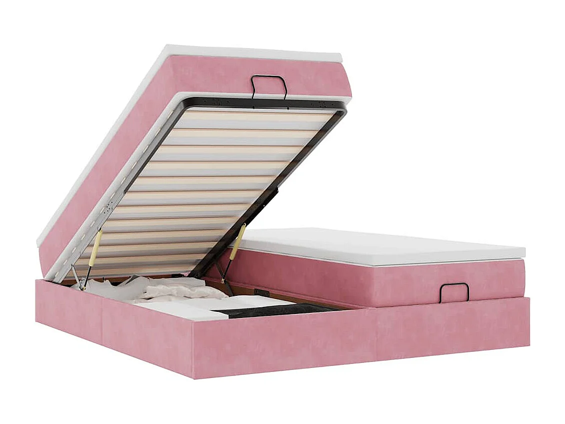 Cadre de lit ottoman avec matelas rose 200x200 cm velours