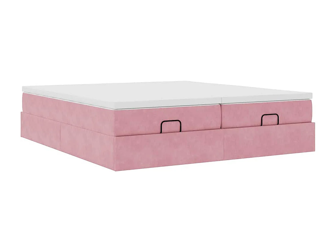 Cadre de lit ottoman avec matelas rose 200x200 cm velours