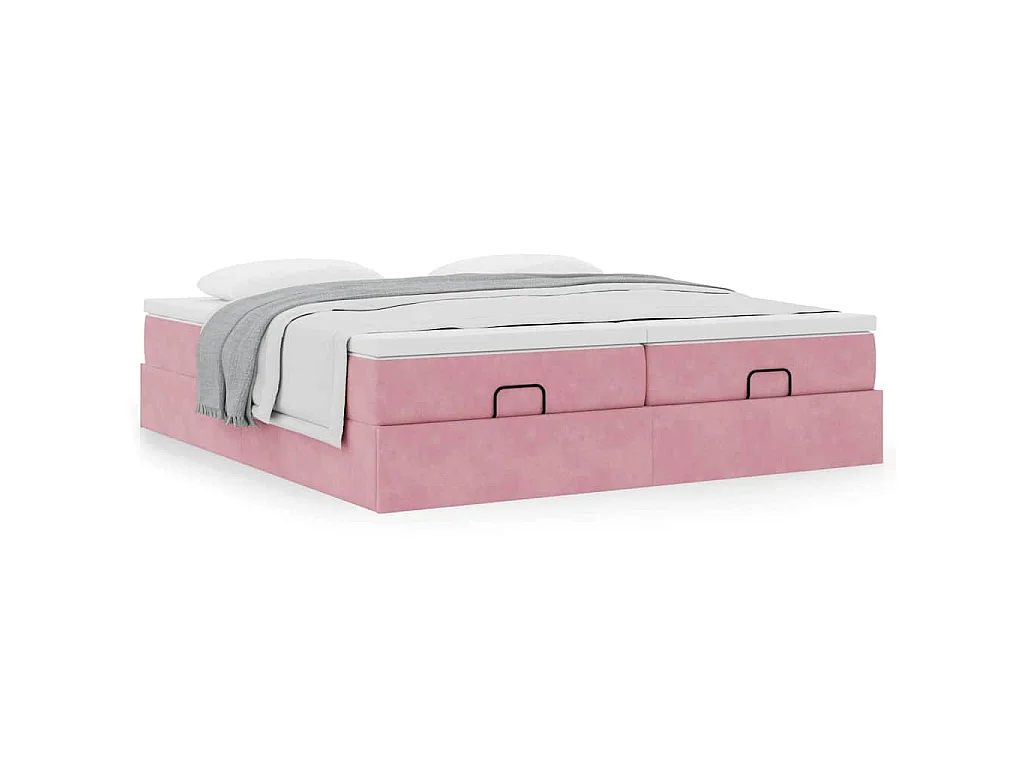 Struttura Letto Pouf con Materassi Rosa 200x200 cm Velluto