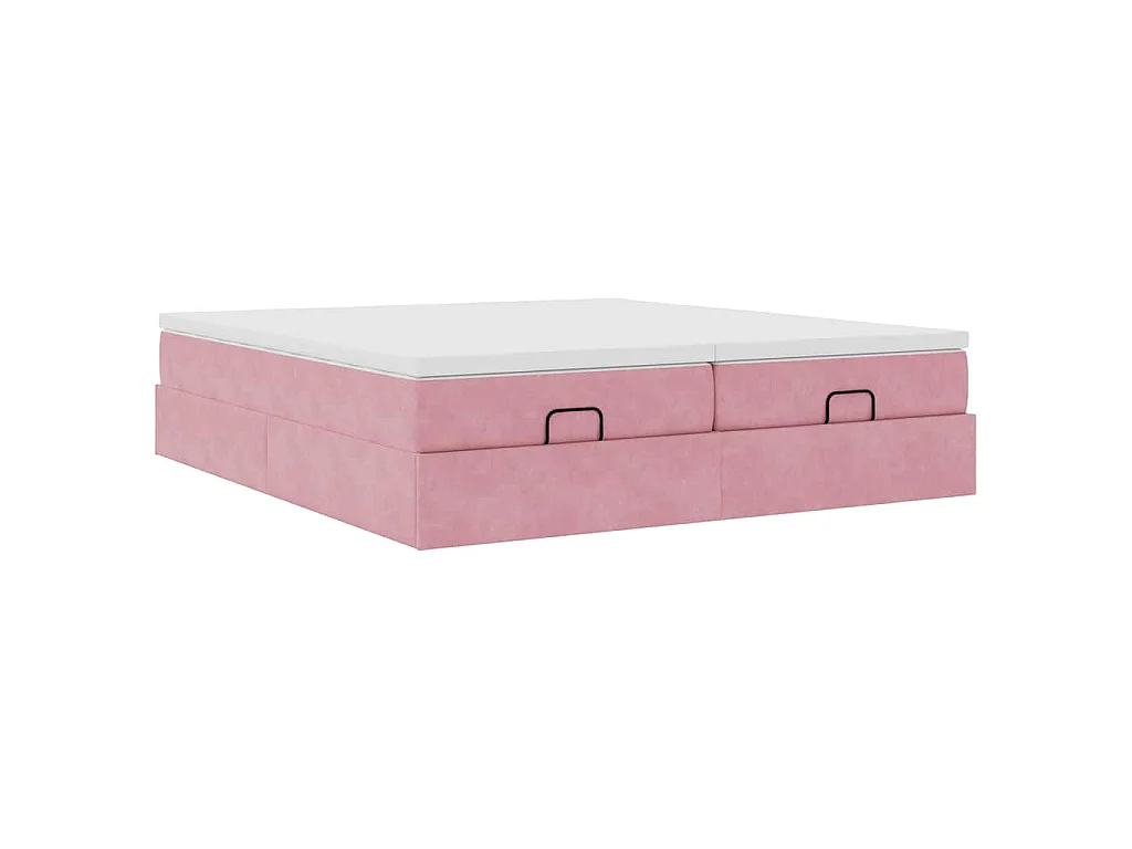 Struttura Letto Pouf con Materassi Rosa 200x200 cm Velluto