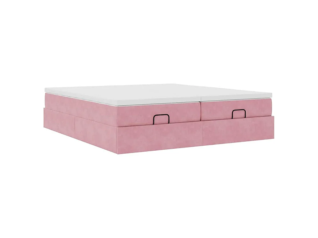 Struttura Letto Pouf con Materassi Rosa 200x200 cm Velluto