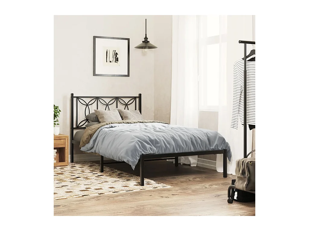 Bettgestell mit Kopfteil Metall Schwarz 107x203 cm