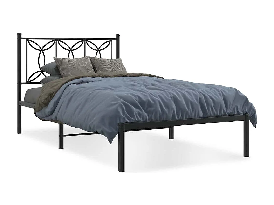 Cadre de lit métal sans matelas avec tête de lit noir 107x203cm