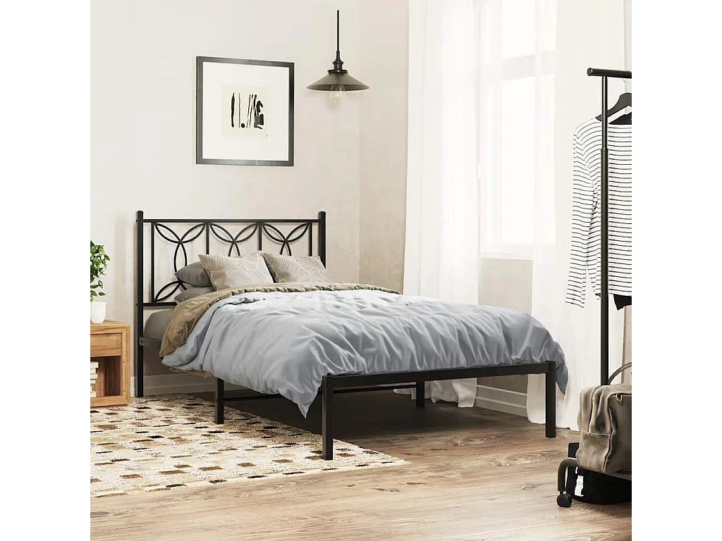 Cadre de lit métal sans matelas avec tête de lit noir 107x203cm