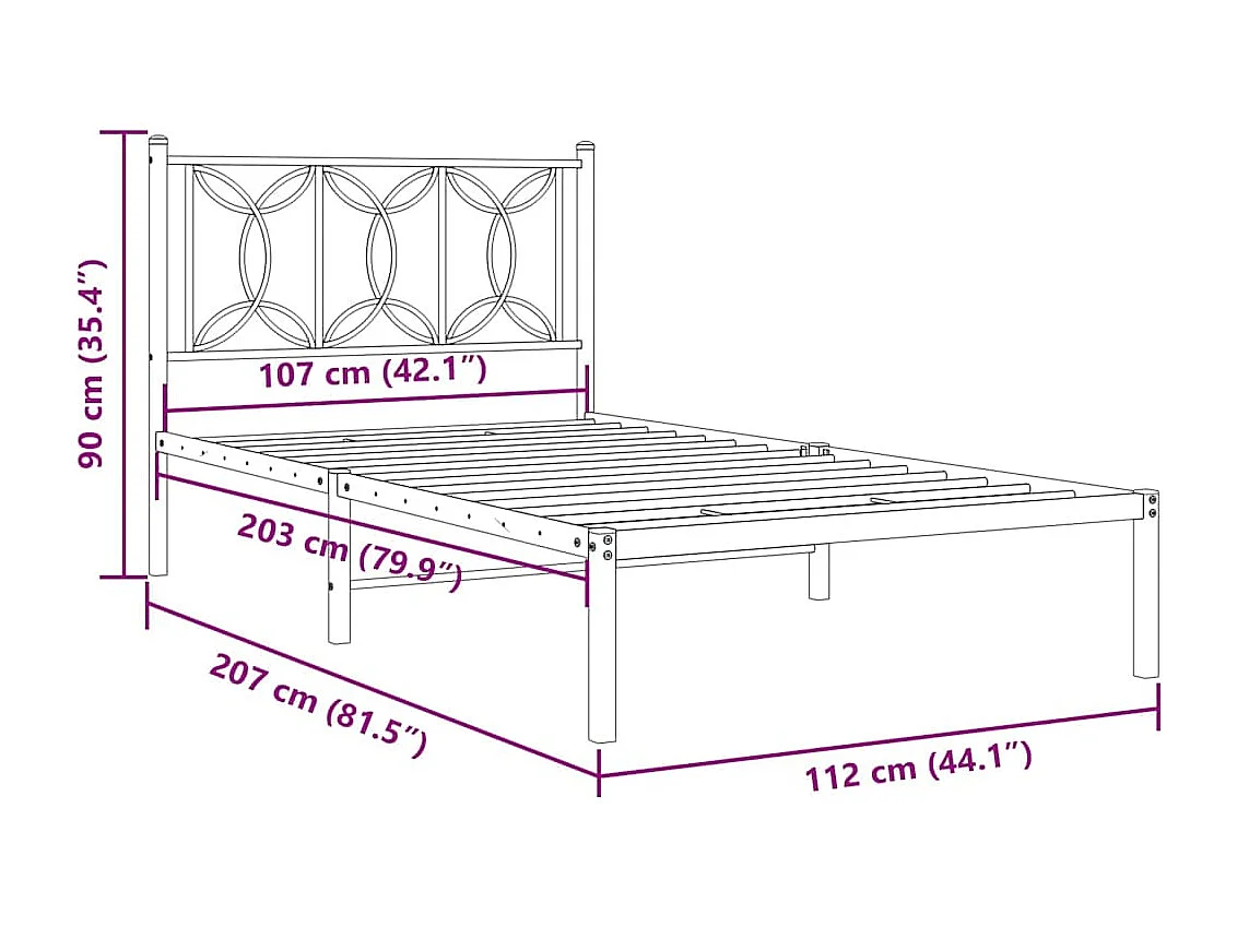 Cadre de lit métal sans matelas avec tête de lit noir 107x203cm