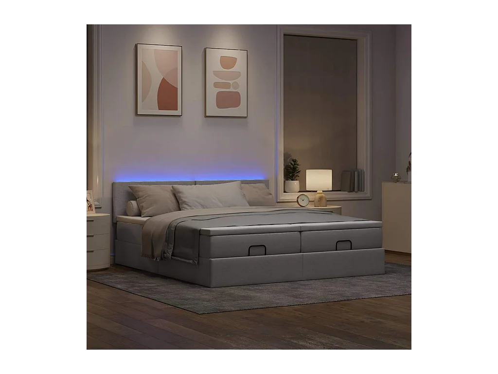 Cadre de lit ottoman avec matelas taupe 200x200cm tissu