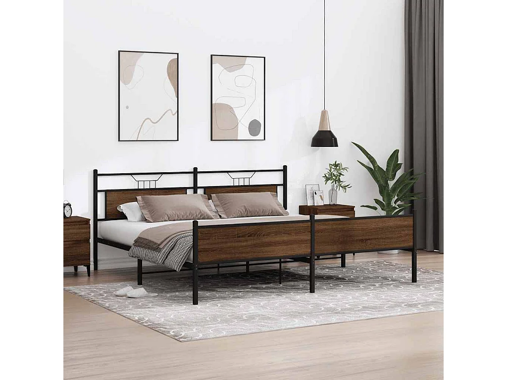 Metallbett ohne Matratze Braun Eichen-Optik 193x201 cm