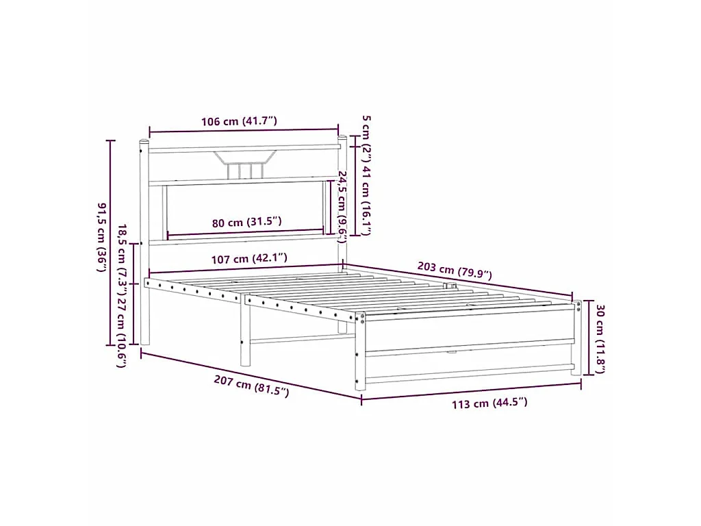 Giroletto senza Materasso Rovere Marrone 107x203 cm Truciolato