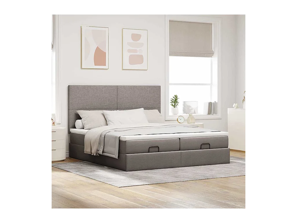 Cadre de lit ottoman avec matelas taupe 200x200cm tissu